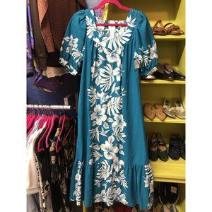 Vintage 80s Teal Hawaiian Muumuu